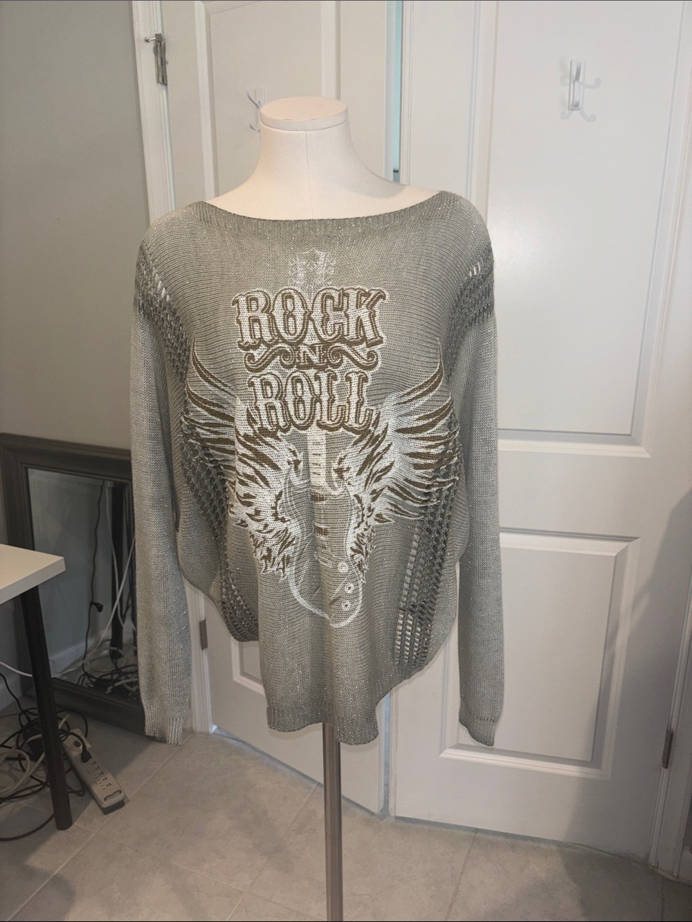 Rock On Roll Metallic Green and gold Women's Sweater